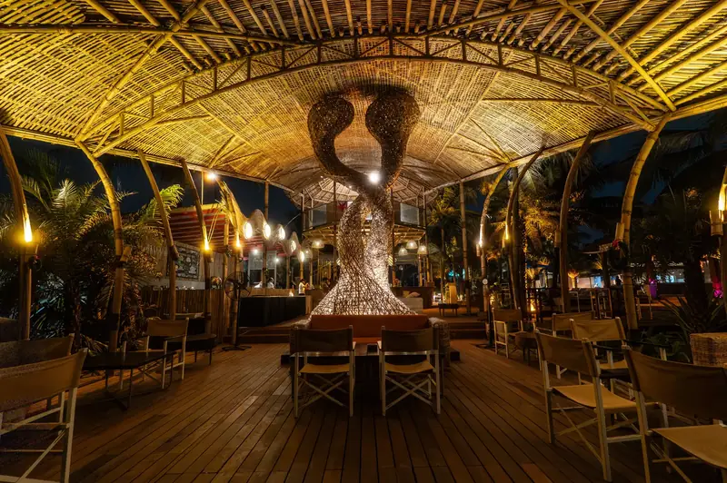 Meso bamboo restaurant with Arabian Sea views at Marbela Beach